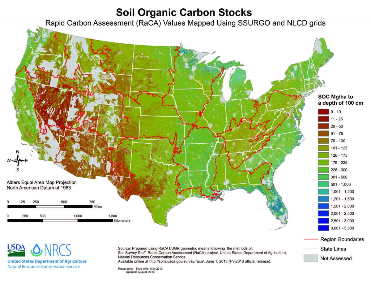 US Soil Organic Carbon Stocks by region (2013)