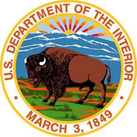 Blud,brown, green and gold logo with a buffalo in center and mountains in background